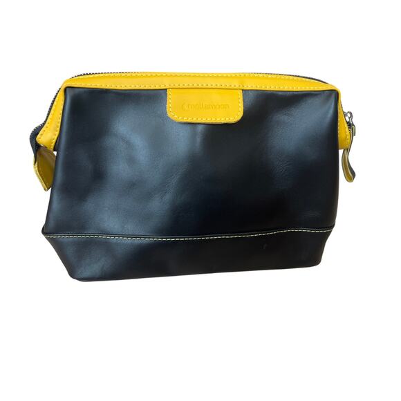Mellamoon Dopp Kit Toiletry Bag Leather Black Yellow Travel Bag - Picture 1 of 6